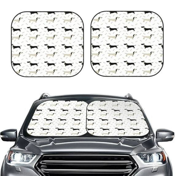 Uemuo Dachshund Dog Printed 2 PCS Car Windshield Sun Shade, Auto Sun Heat and UV Rays Blocker, Foldable Automotive Front Window Sunshade Protector