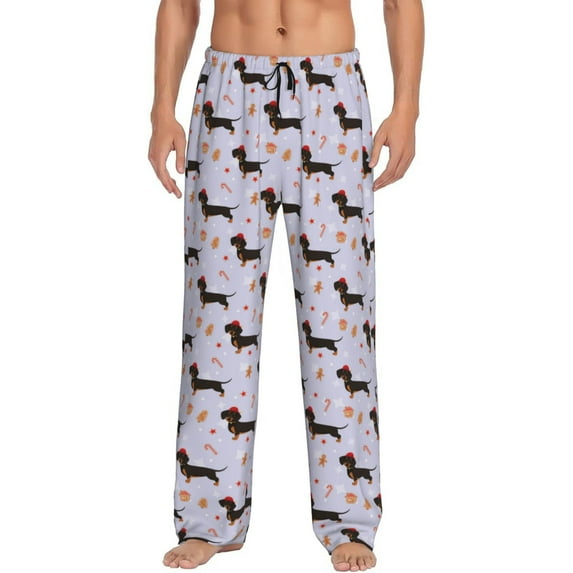 Uemuo Dachshund Dog Pattern Men's Wide Leg Palazzo Lounge Pants with Pockets Light Weight Loose Comfy Casual Pajama Pants-Large