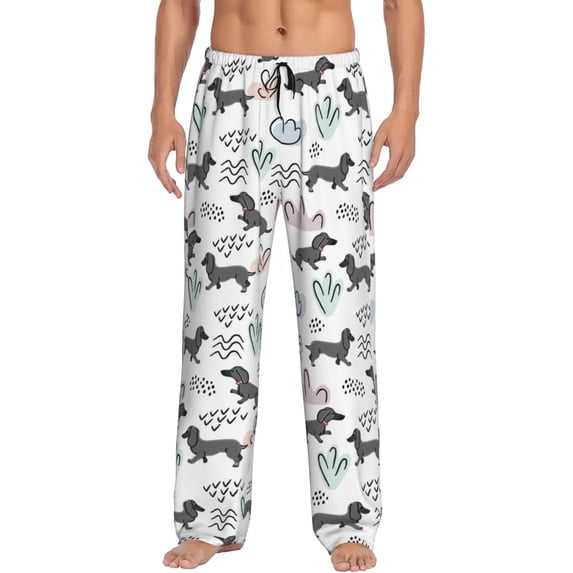 Uemuo Dachshund Dog Puppy Pattern Men's Wide Leg Palazzo Lounge Pants with Pockets Light Weight Loose Comfy Casual Pajama Pants-Large