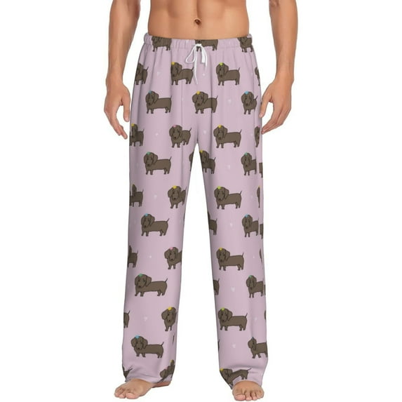Uemuo Dachshund Dog Puppy Pattern Men's Wide Leg Palazzo Lounge Pants with Pockets Light Weight Loose Comfy Casual Pajama Pants-Medium