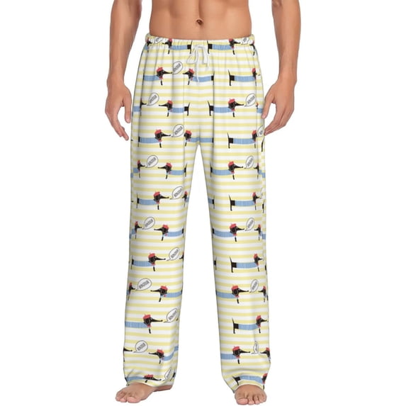 Uemuo Dachshund Dog Puppy Pattern Men's Wide Leg Palazzo Lounge Pants with Pockets Light Weight Loose Comfy Casual Pajama Pants-Small