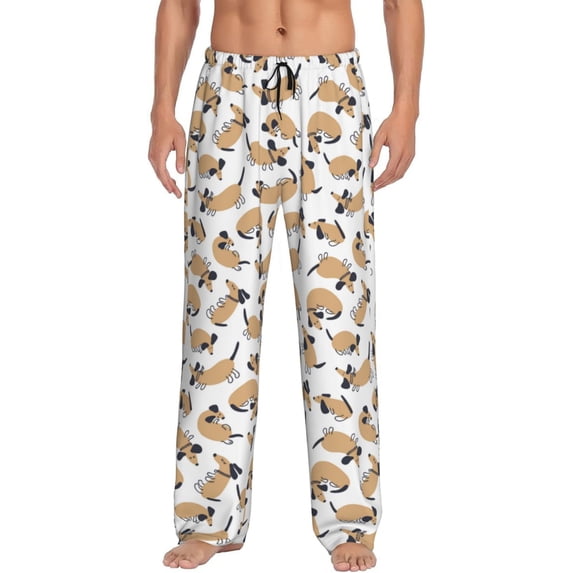 Uemuo Dachshund Dog Puppy Pattern Men's Wide Leg Palazzo Lounge Pants with Pockets Light Weight Loose Comfy Casual Pajama Pants-Small