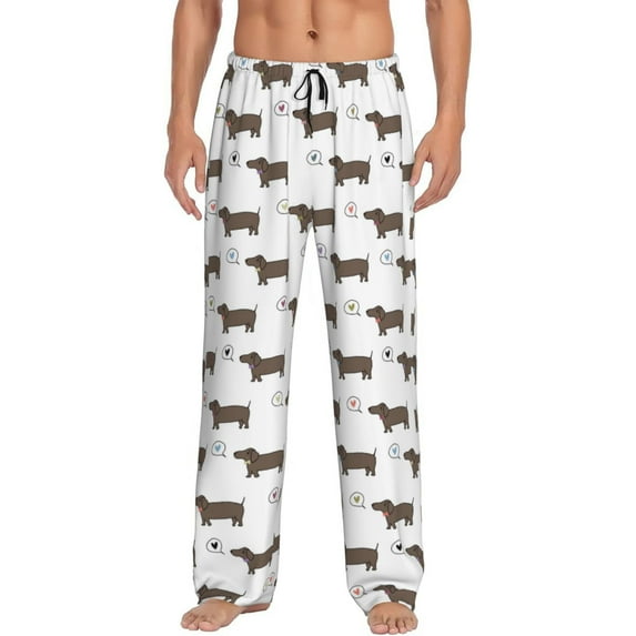 Uemuo Dachshund Dog Puppy Pattern Men's Wide Leg Palazzo Lounge Pants with Pockets Light Weight Loose Comfy Casual Pajama Pants-XX-Large