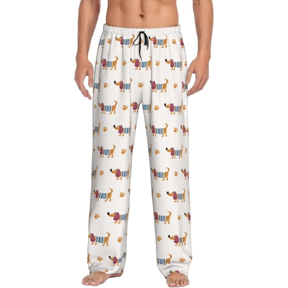 Uemuo Dachshund Dog Puppy Pattern Men's Wide Leg Palazzo Lounge Pants with Pockets Light Weight Loose Comfy Casual Pajama Pants-XX-Large