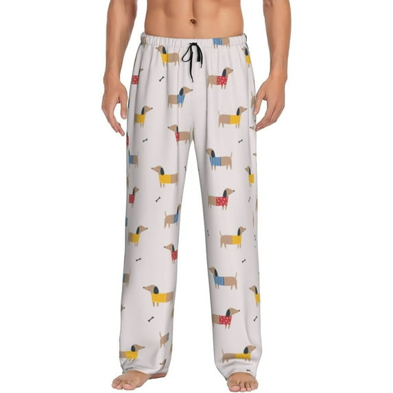 Uemuo Dachshund Dog Puppy Pattern Men's Wide Leg Palazzo Lounge Pants with Pockets Light Weight Loose Comfy Casual Pajama Pants-Small