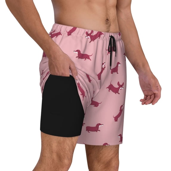 Uemuo Dachshund Dog Puppy Pattern Mens Swim Trunks Quick Dry Board Shorts with Mesh Lining, Stretch Beach Shorts Quick Dry No-Chafing Board Shorts-3X-Large