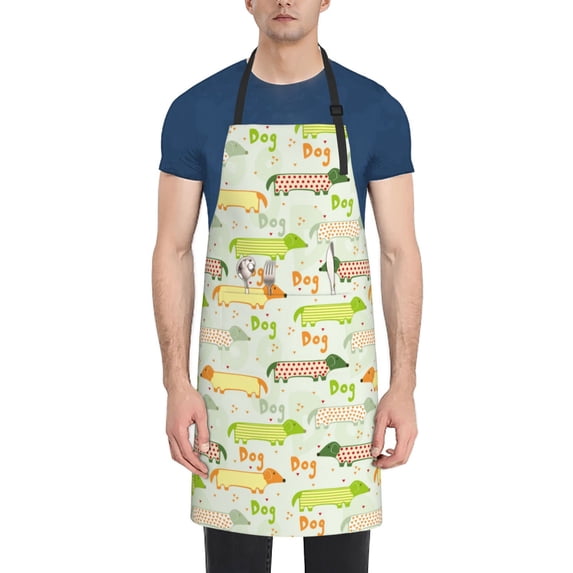 Uemuo Dachshund Dog Puppy Pattern Waterproof Apron Adjustable Dishwasher Apron- Apron for Women Men Heavy Duty Work Apron for Dishwashing Chemical Lab
