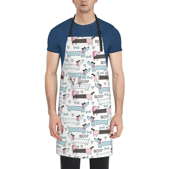 Uemuo Dachshund Dog Puppy Pattern Waterproof Apron Adjustable Dishwasher Apron- Apron for Women Men Heavy Duty Work Apron for Dishwashing Chemical Lab