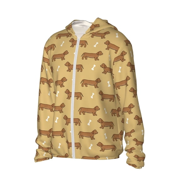 Uemuo Dachshund Dog Puppy Pattern Women's Full Zip UPF 50+ Sun Protection Hoodie Jacket Long Sleeve Sun Shirt Hiking Outdoor Performance with Pockets-Small
