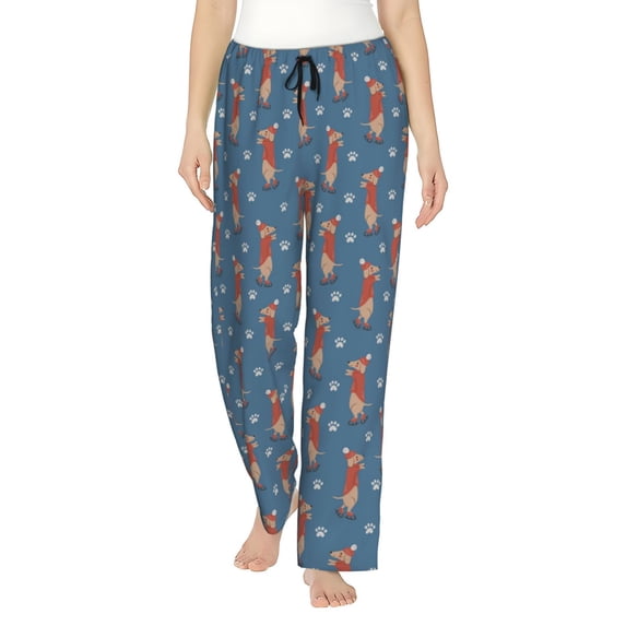 Uemuo Dachshund Dog Puppy Pattern Women's Wide Leg Palazzo Lounge Pants with Pockets Light Weight Loose Comfy Casual Pajama Pants-Medium