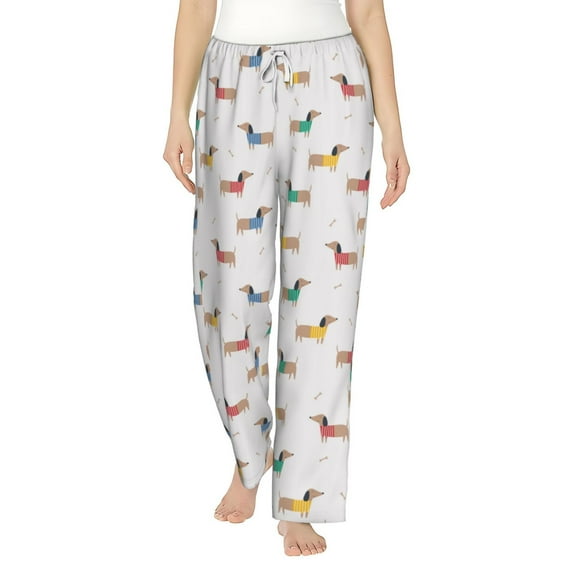 Uemuo Dachshund Dog Puppy Pattern Women's Wide Leg Palazzo Lounge Pants with Pockets Light Weight Loose Comfy Casual Pajama Pants-Medium