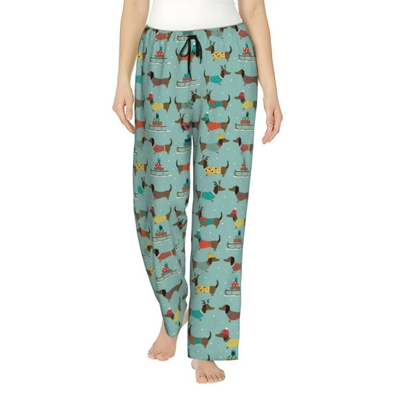 Uemuo Dachshund Dog Puppy Pattern Women's Wide Leg Palazzo Lounge Pants with Pockets Light Weight Loose Comfy Casual Pajama Pants-