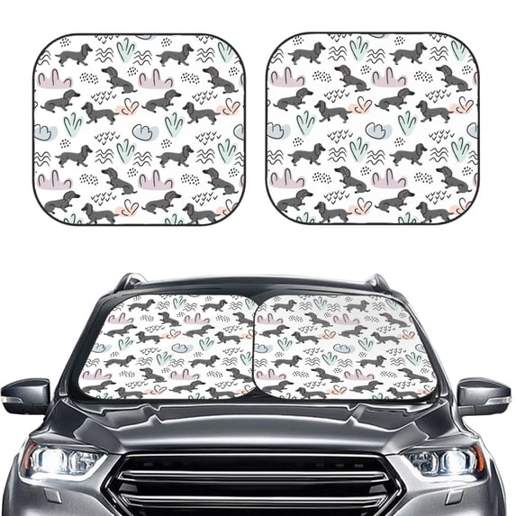 Uemuo Dachshund Dog Puppy Printed 2 PCS Car Windshield Sun Shade, Auto Sun Heat and UV Rays Blocker, Foldable Automotive Front Window Sunshade Protector