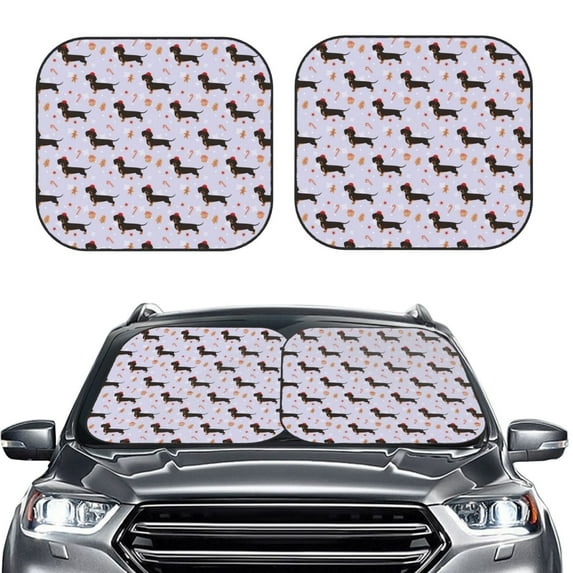 Uemuo Dachshund Dog Puppy Printed 2 PCS Car Windshield Sun Shade, Auto Sun Heat and UV Rays Blocker, Foldable Automotive Front Window Sunshade Protector