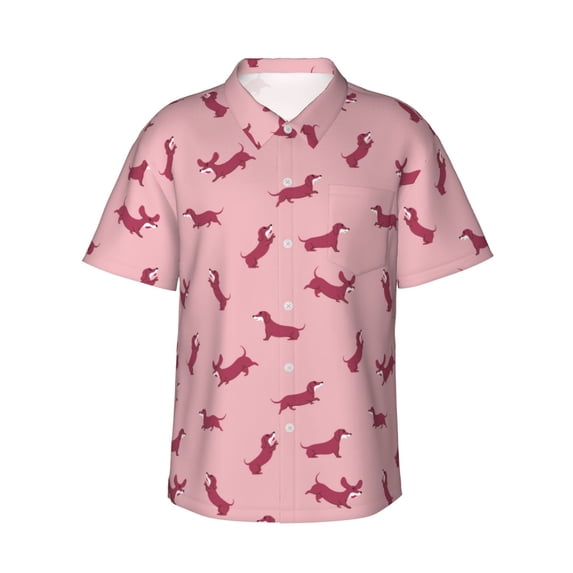 Uemuo Dachshund Dog Puppy Printed Regular Fit Short Sleeve Casual Hawaiian Shirt for Men,Aloha shirt,Tropical shirt,Floral print shirt,Vacation Beach shirt-3X-Large