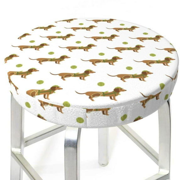 Uemuo Dachshund Going To Play Tennis Pattern Round Bar Stool Seat Covers Washable Stool Cushion Slipcover Elastic Bar Chair Covers-12 inch