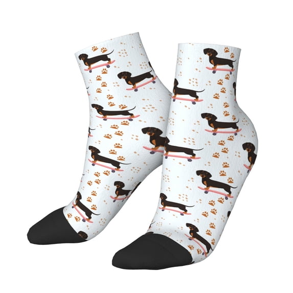 Uemuo Dachshund On A Skateboard Printed Crew Socks, Moisture-Wicking Socks, Athletic Socks for Men Breathable Cushion Socks Casual Sport Socks for Running Traveling
