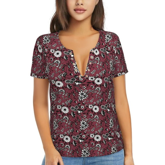 Uemuo Daisies Flowers Drawing Women's Deep V-Neck Low Cut Tops - Casual Loose Fit with Stainless Steel Loop, Soft, Breathable, Perfect for Office, Travel, and Daily Wear-XX-Large