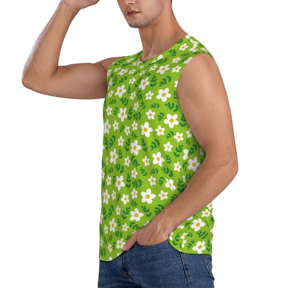 Uemuo Daisies Flowers Pattern Men's Sleeveless T-Shirt,Muscle Athletic Tank Top, Moisture-wicking Quick-dry Breathable Classic Tee Top for Gym Run Outdoor Sports-