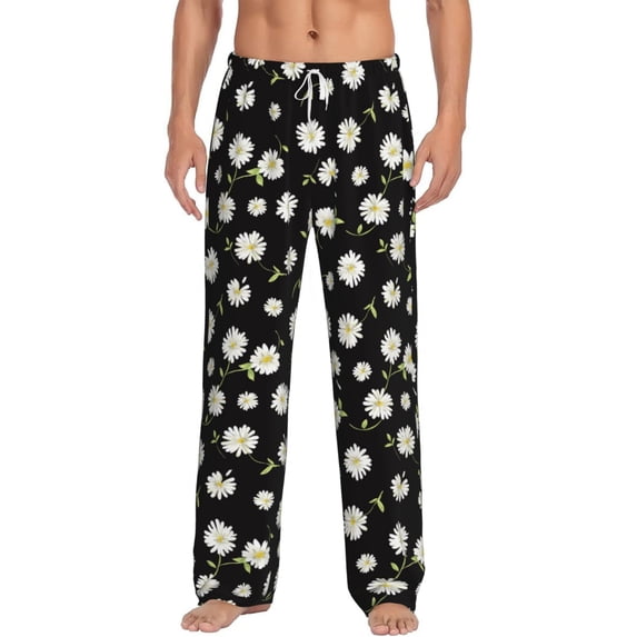 Uemuo Daisies Flowers Pattern Men's Wide Leg Palazzo Lounge Pants with Pockets Light Weight Loose Comfy Casual Pajama Pants-Large