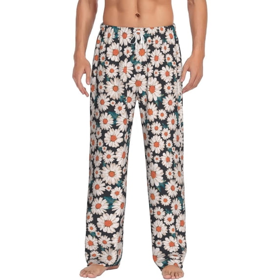 Uemuo Daisies Flowers Pattern Men's Wide Leg Palazzo Lounge Pants with Pockets Light Weight Loose Comfy Casual Pajama Pants-Large
