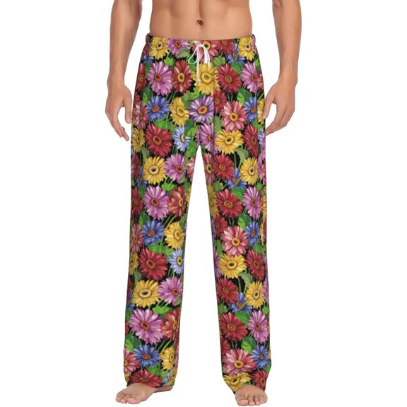 Uemuo Daisies Flowers Pattern Men's Wide Leg Palazzo Lounge Pants with Pockets Light Weight Loose Comfy Casual Pajama Pants-Medium