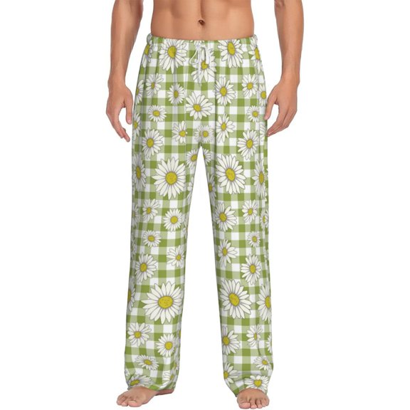 Uemuo Daisies Flowers Pattern Men's Wide Leg Palazzo Lounge Pants with Pockets Light Weight Loose Comfy Casual Pajama Pants-Medium