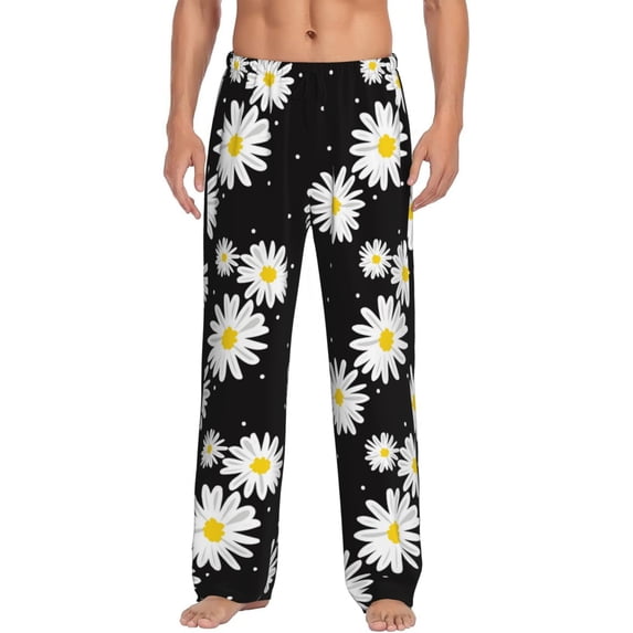 Uemuo Daisies Flowers Pattern Men's Wide Leg Palazzo Lounge Pants with Pockets Light Weight Loose Comfy Casual Pajama Pants-Medium