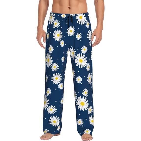 Uemuo Daisies Flowers Pattern Men's Wide Leg Palazzo Lounge Pants with Pockets Light Weight Loose Comfy Casual Pajama Pants-Medium