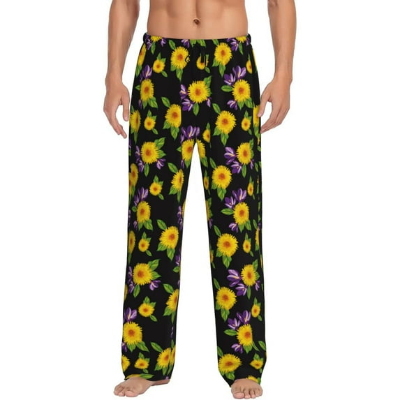 Uemuo Daisies Flowers Pattern Men's Wide Leg Palazzo Lounge Pants with Pockets Light Weight Loose Comfy Casual Pajama Pants-Small