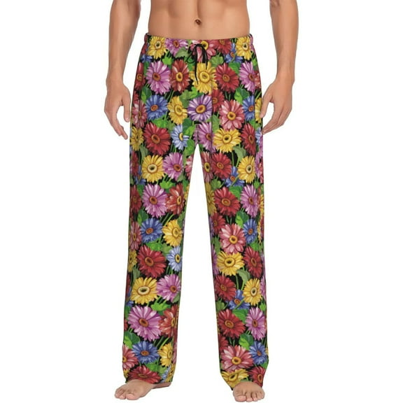 Uemuo Daisies Flowers Pattern Men's Wide Leg Palazzo Lounge Pants with Pockets Light Weight Loose Comfy Casual Pajama Pants-Small