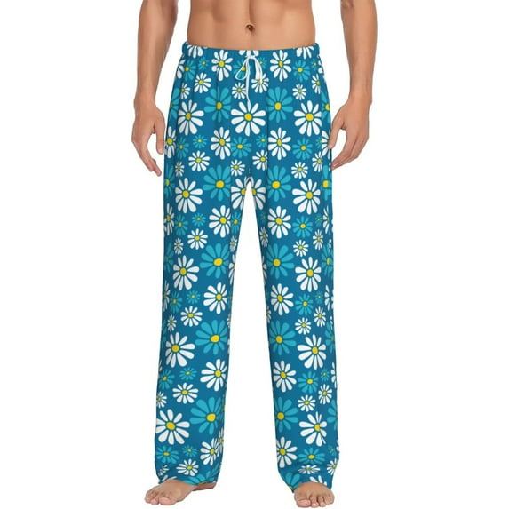 Uemuo Daisies Flowers Pattern Men's Wide Leg Palazzo Lounge Pants with Pockets Light Weight Loose Comfy Casual Pajama Pants-X-Large