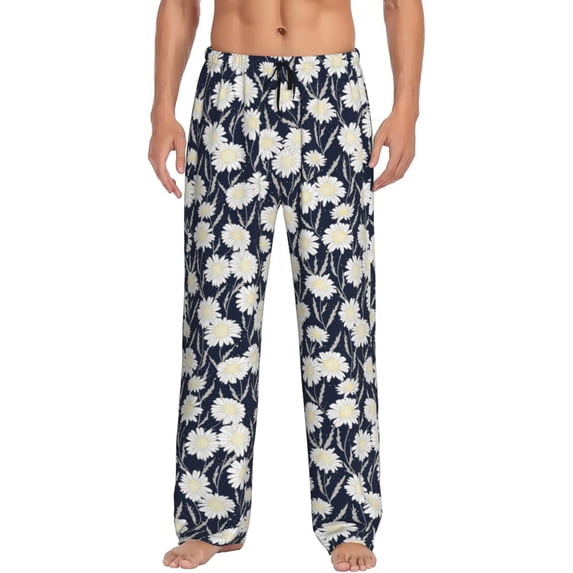 Uemuo Daisies Flowers Pattern Men's Wide Leg Palazzo Lounge Pants with Pockets Light Weight Loose Comfy Casual Pajama Pants-X-Large