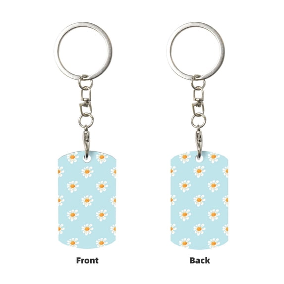 Uemuo Daisies Flowers Pattern Rectangular Metal Keychain - Durable, Stylish, and Personalized Key Ring for Men and Women,Engraved Keychain,Gift Slim Sturdy Keychain