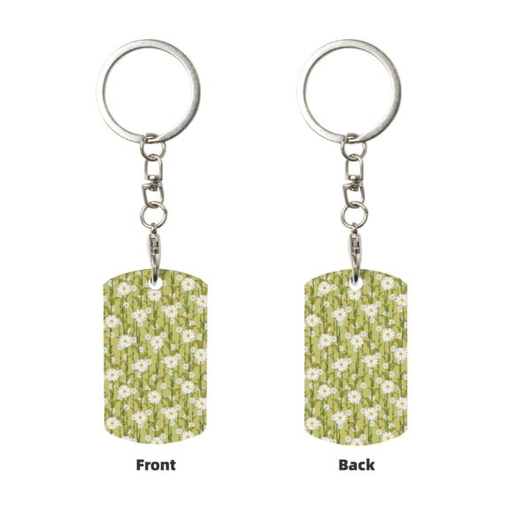 Uemuo Daisies Flowers Pattern Rectangular Metal Keychain - Durable, Stylish, and Personalized Key Ring for Men and Women,Engraved Keychain,Gift Slim Sturdy Keychain