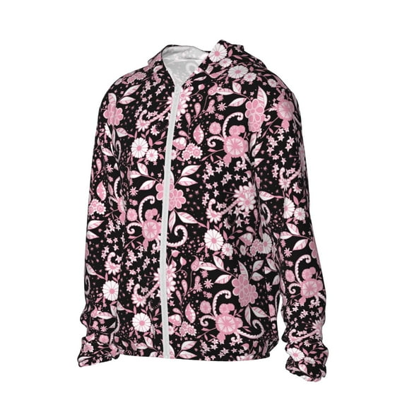 Uemuo Daisies Flowers Pattern Women's Full Zip UPF 50  Sun Protection Hoodie Jacket Long Sleeve Sun Shirt Hiking Outdoor Performance with Pockets-X-Large