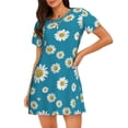 thumbnail image 1 of Uemuo Daisies Flowers Pattern Women’s Nightdress – Casual Sleep Shirt, Soft Relaxed Fit Short-Sleeved Cotton Sleepwear for Home, Bedtime, and Lounging, 1 of 6