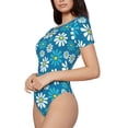 thumbnail image 1 of Uemuo Daisies Flowers Pattern Women's One Piece Short Sleeve Swimsuit Rash Guard Surfing Modest Quick-drying Swimsuit Beach Essentials-Small, 1 of 9