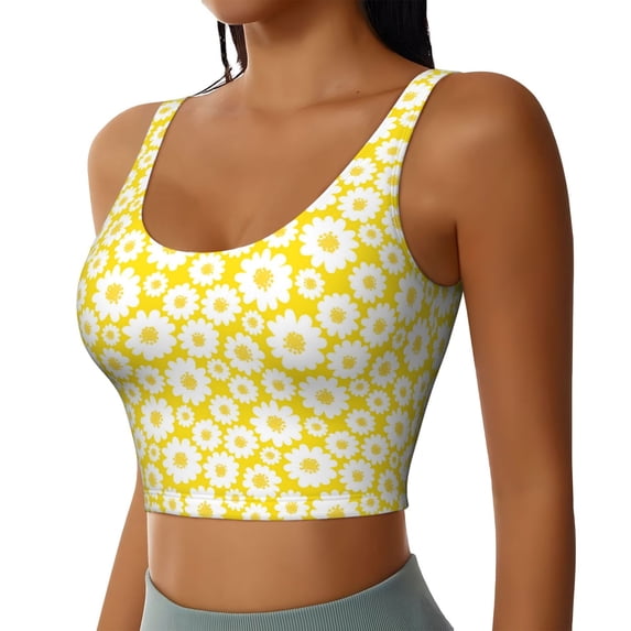 Uemuo Daisies Flowers Pattern Women's Sports Bra - High Impact Support, Breathable, and Comfortable Athletic Bra for Running, Yoga, and Workouts