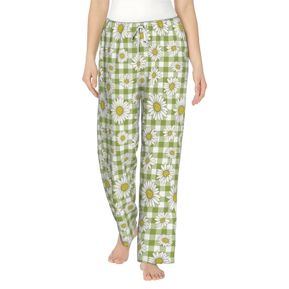 Uemuo Daisies Flowers Pattern Women's Wide Leg Palazzo Lounge Pants with Pockets Light Weight Loose Comfy Casual Pajama Pants-XX-Large