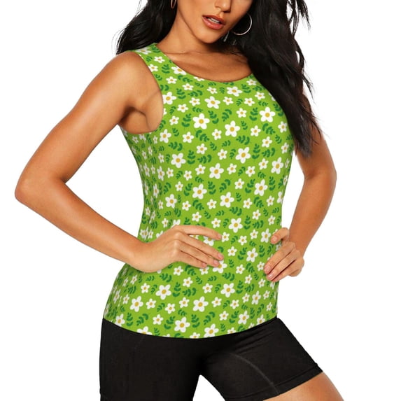 Uemuo Daisies Flowers Pattern Workout Tank Tops for Women Breathable Moisture-wicking tank top Sleeveless Running Loose Fit Yoga Tops Active Shirts Sports Gym Exercise