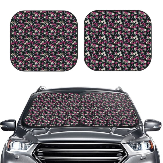 Uemuo Daisies Flowers Printed 2 PCS Car Windshield Sun Shade, Auto Sun Heat and UV Rays Blocker, Foldable Automotive Front Window Sunshade Protector