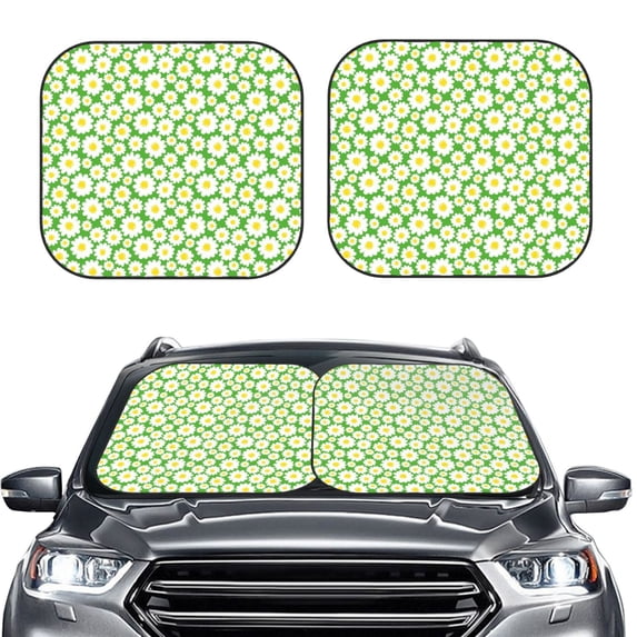 Uemuo Daisies Flowers Printed 2 PCS Car Windshield Sun Shade, Auto Sun Heat and UV Rays Blocker, Foldable Automotive Front Window Sunshade Protector