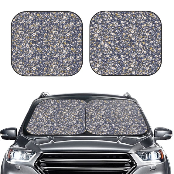 Uemuo Daisies Flowers Printed 2 PCS Car Windshield Sun Shade, Auto Sun Heat and UV Rays Blocker, Foldable Automotive Front Window Sunshade Protector