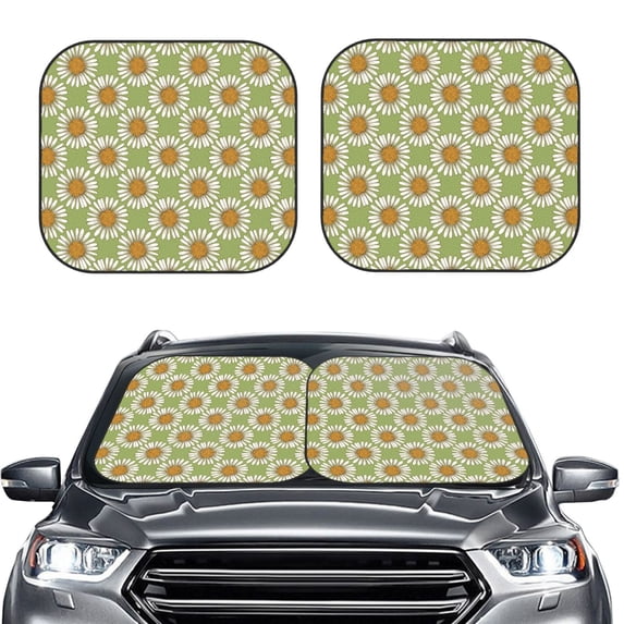 Uemuo Daisies Flowers Printed 2 PCS Car Windshield Sun Shade, Auto Sun Heat and UV Rays Blocker, Foldable Automotive Front Window Sunshade Protector