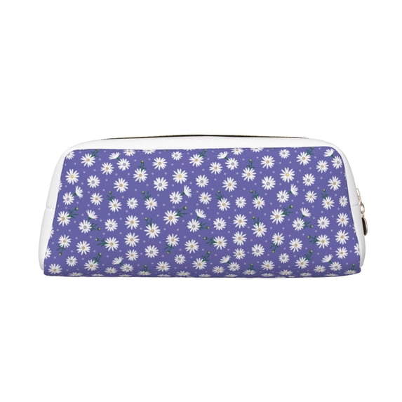 Uemuo Daisies Flowers Printed Leather Pencil Case, Pencil Pouch, Portable Pencil Bag, Pen Case for& Office