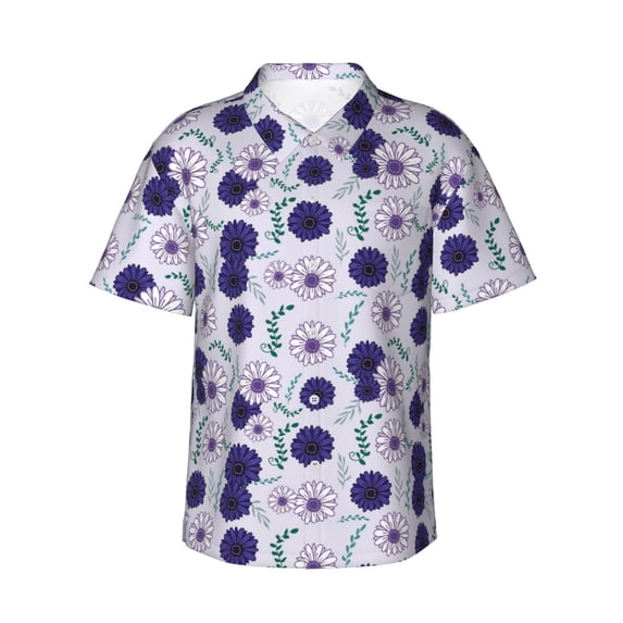 Uemuo Daisies Flowers Printed Regular Fit Short Sleeve Casual Hawaiian Shirt for Men,Aloha shirt,Tropical shirt,Floral print shirt,Vacation Beach shirt-Medium