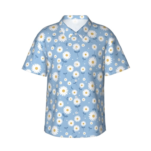 Uemuo Daisies Flowers Printed Regular Fit Short Sleeve Casual Hawaiian Shirt for Men,Aloha shirt,Tropical shirt,Floral print shirt,Vacation Beach shirt-XX-Large