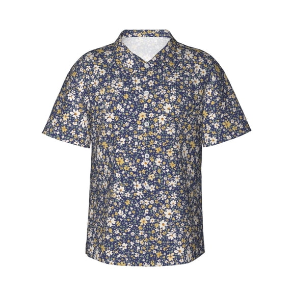 Uemuo Daisies Flowers Printed Regular Fit Short Sleeve Casual Hawaiian Shirt for Men,Aloha shirt,Tropical shirt,Floral print shirt,Vacation Beach shirt-