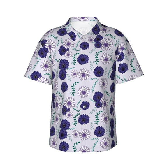 Uemuo Daisies Flowers Printed Regular Fit Short Sleeve Casual Hawaiian Shirt for Men,Aloha shirt,Tropical shirt,Floral print shirt,Vacation Beach shirt-